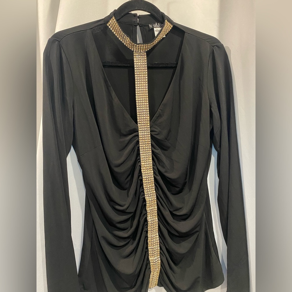 Venus - Black and Gold Ruched Top